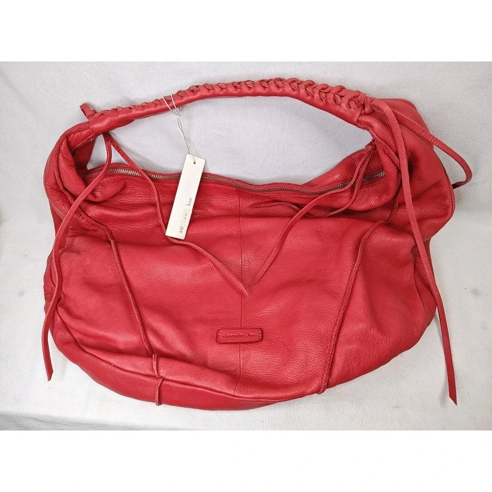 Christopher Kon Coral Leather Hobo Bag NWT Shoulder Purse Braided Slouchy 447